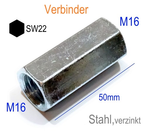 M16x50mm kant gewinde muffe - m16x50mm,