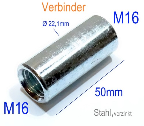 M16x50mm runde gewinde muffe - m16x50mm,