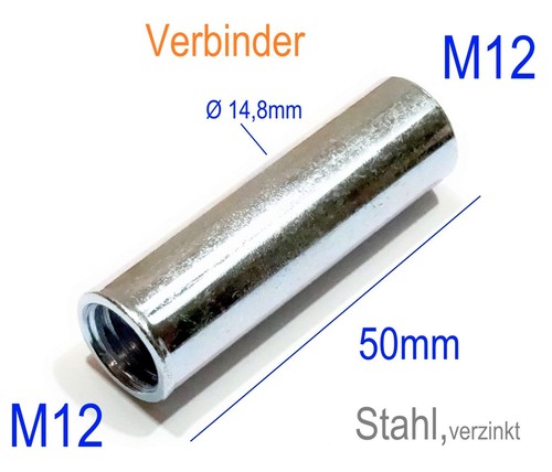 M12x50mm runde gewinde muffe - gewinde,