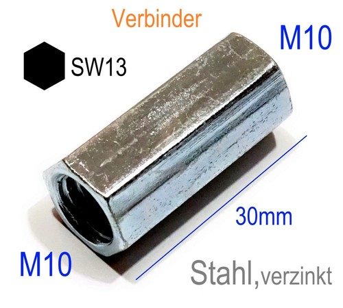 M10x30mm kant gewinde muffe - m10x30mm,