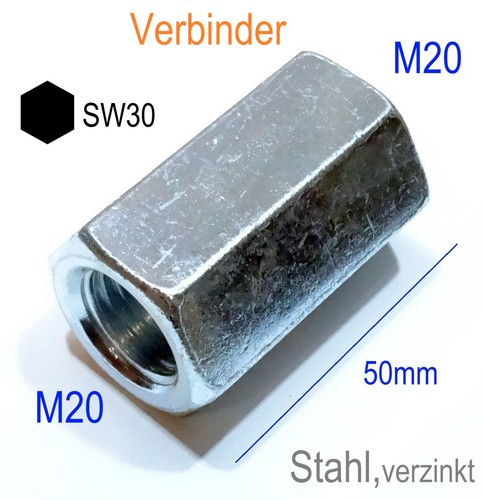 M20x50mm kant gewinde muffe - m20x50mm, 6-kant