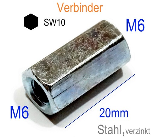 M6x20mm kant gewinde muffe - m6x20mm,